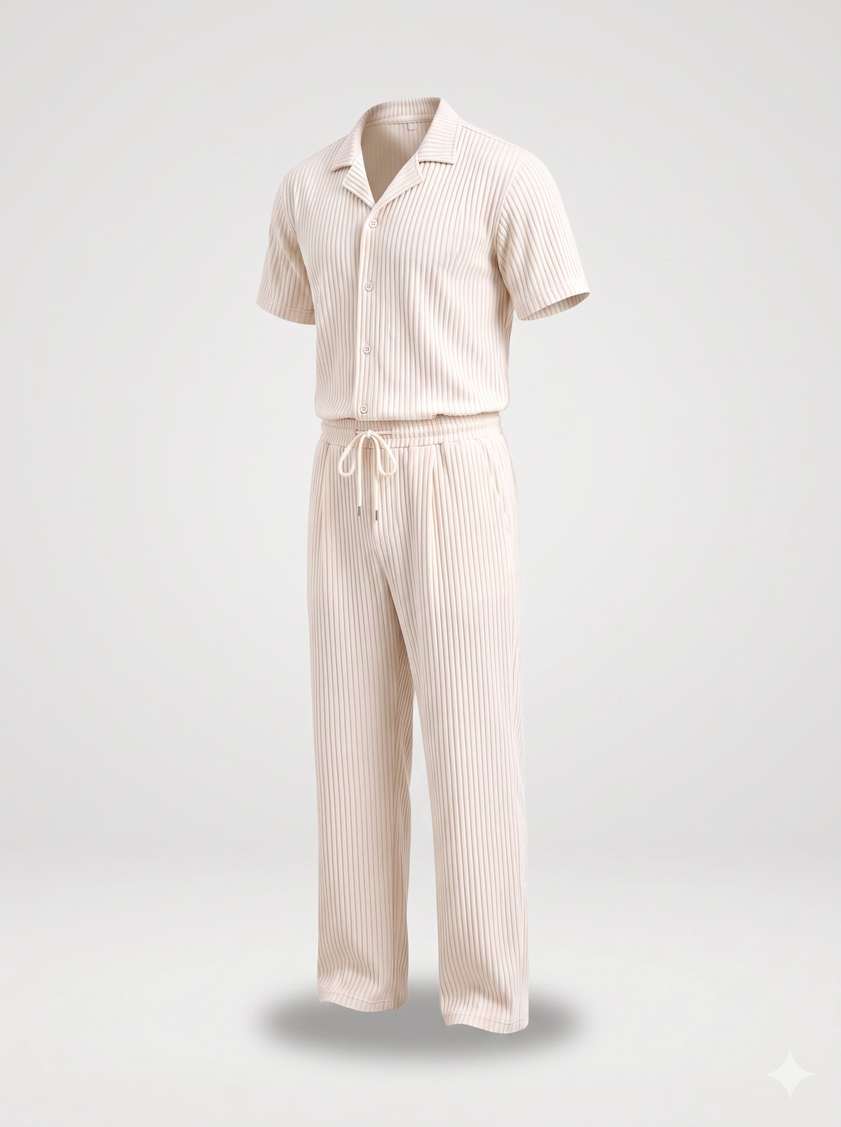 Beige Pleated Set (Shirt & Trousers)