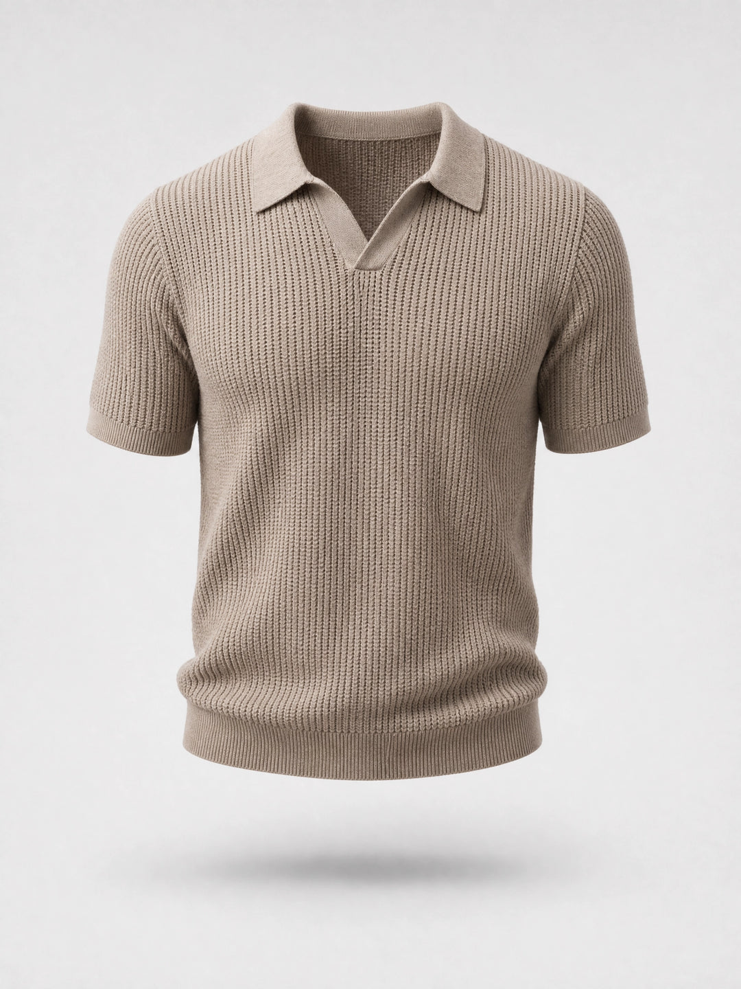 Knitted Polo Shirt -Taupe-