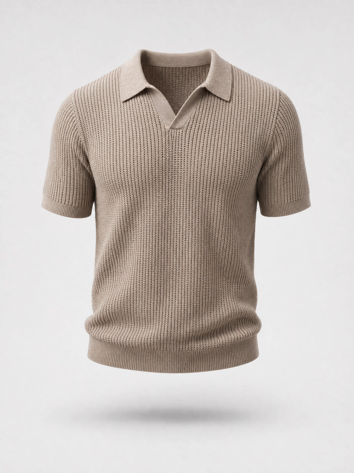 Knitted Polo Shirt -Taupe-