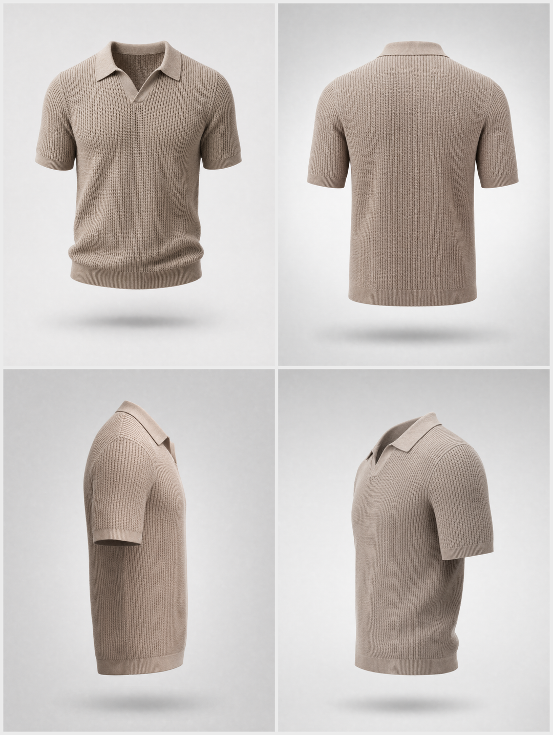 Knitted Polo Shirt -Taupe-