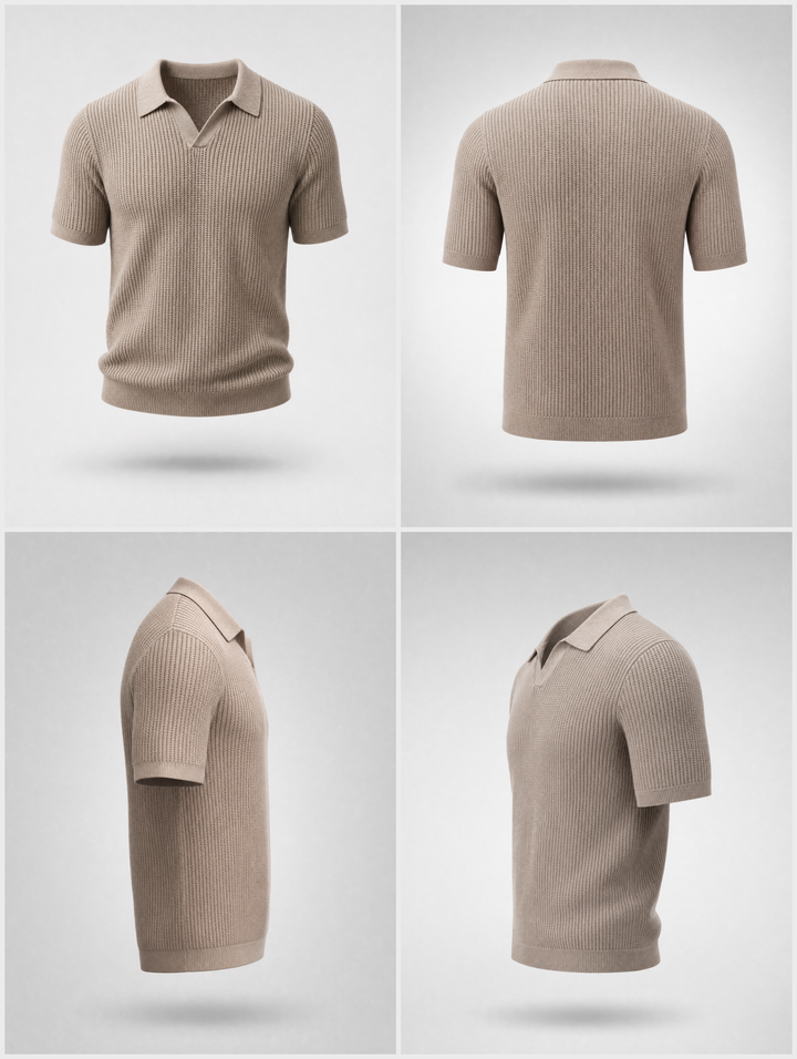 Knitted Polo Shirt -Taupe-