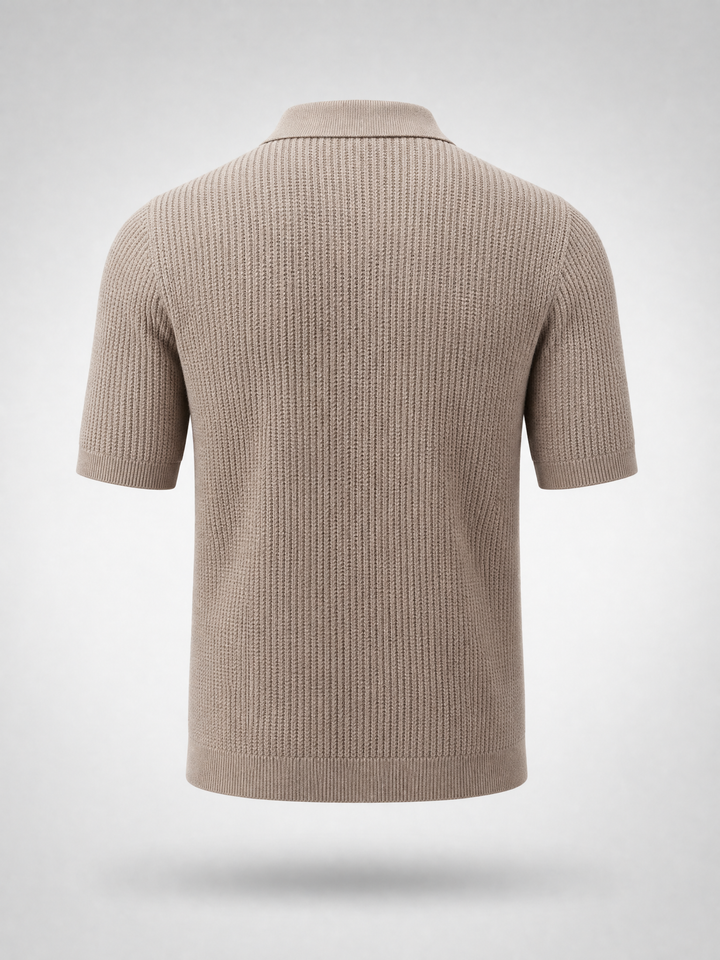Knitted Polo Shirt -Taupe-