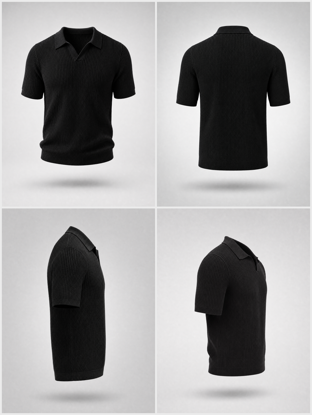 Knitted Polo Shirt -Black-