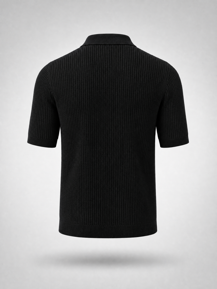 Knitted Polo Shirt -Black-