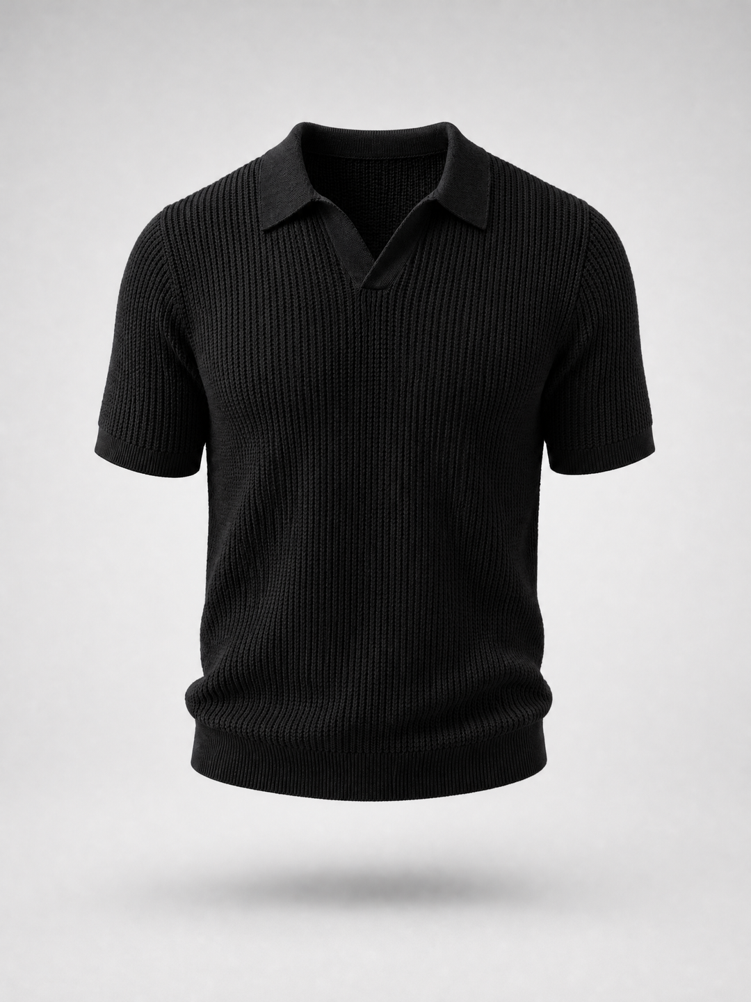 Knitted Polo Shirt -Black-