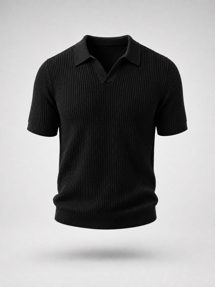 Knitted Polo Shirt -Black-