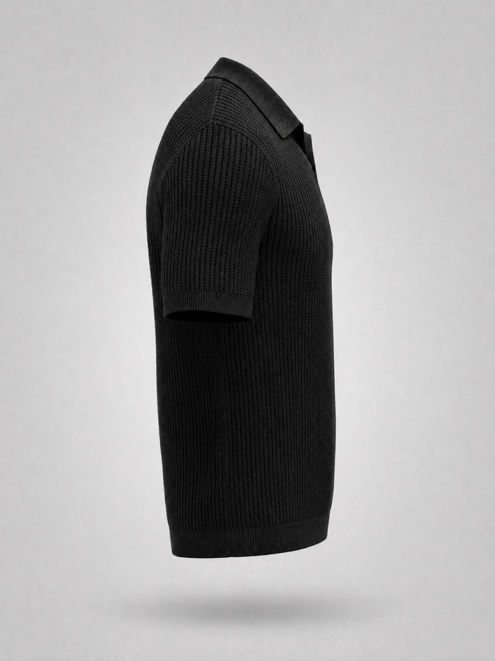 Knitted Polo Shirt -Black-
