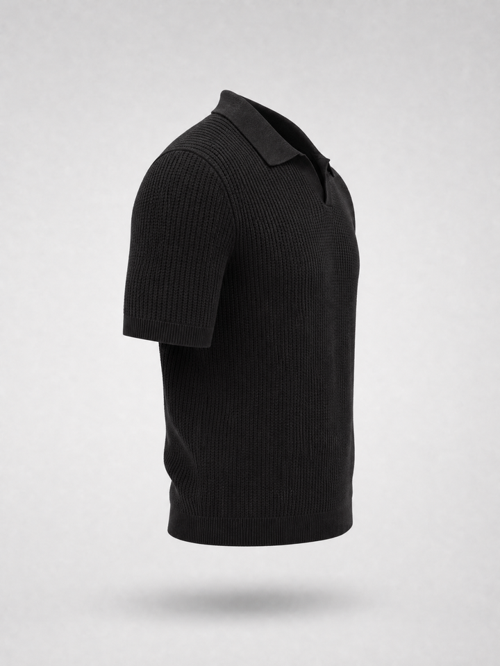 Knitted Polo Shirt -Black-
