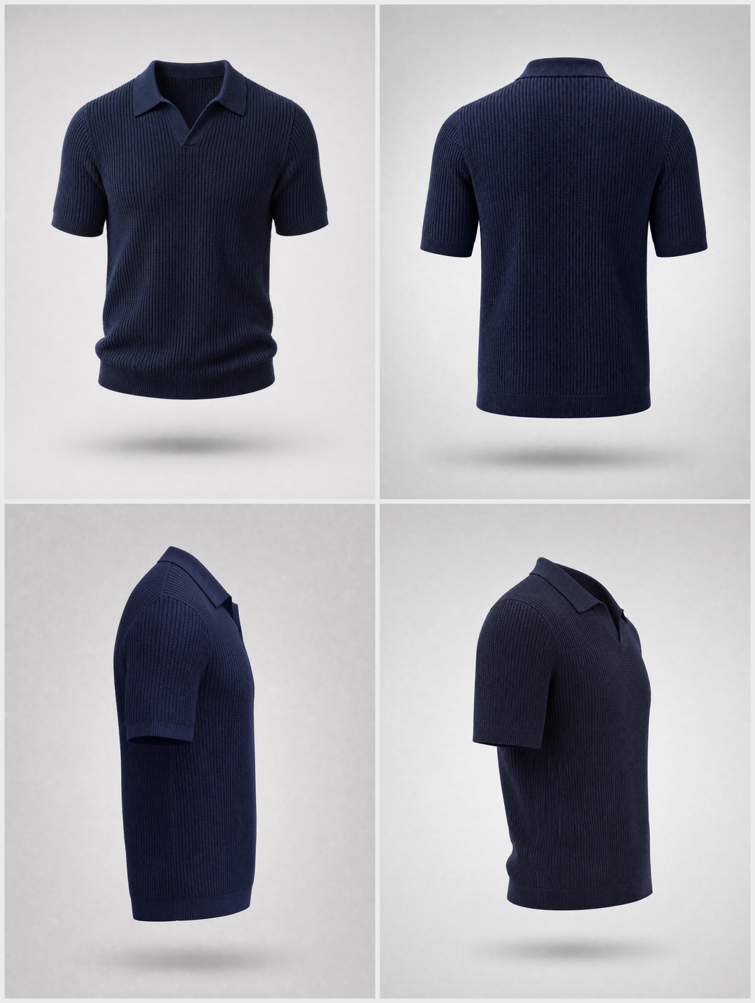 Knitted Polo Shirt -Navy-