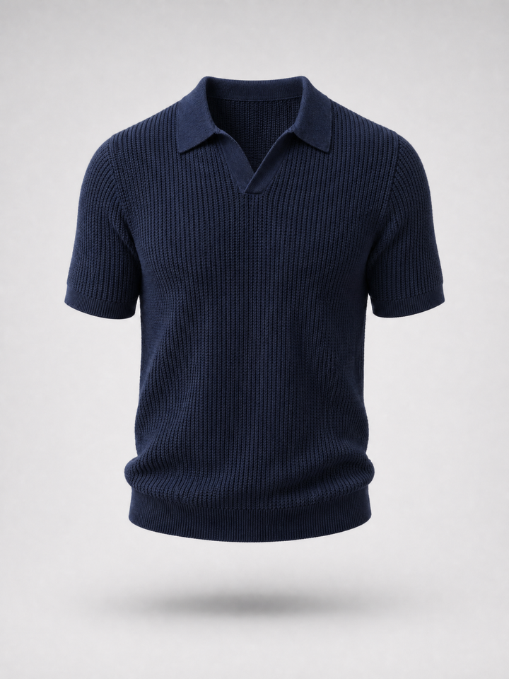 Knitted Polo Shirt -Navy-