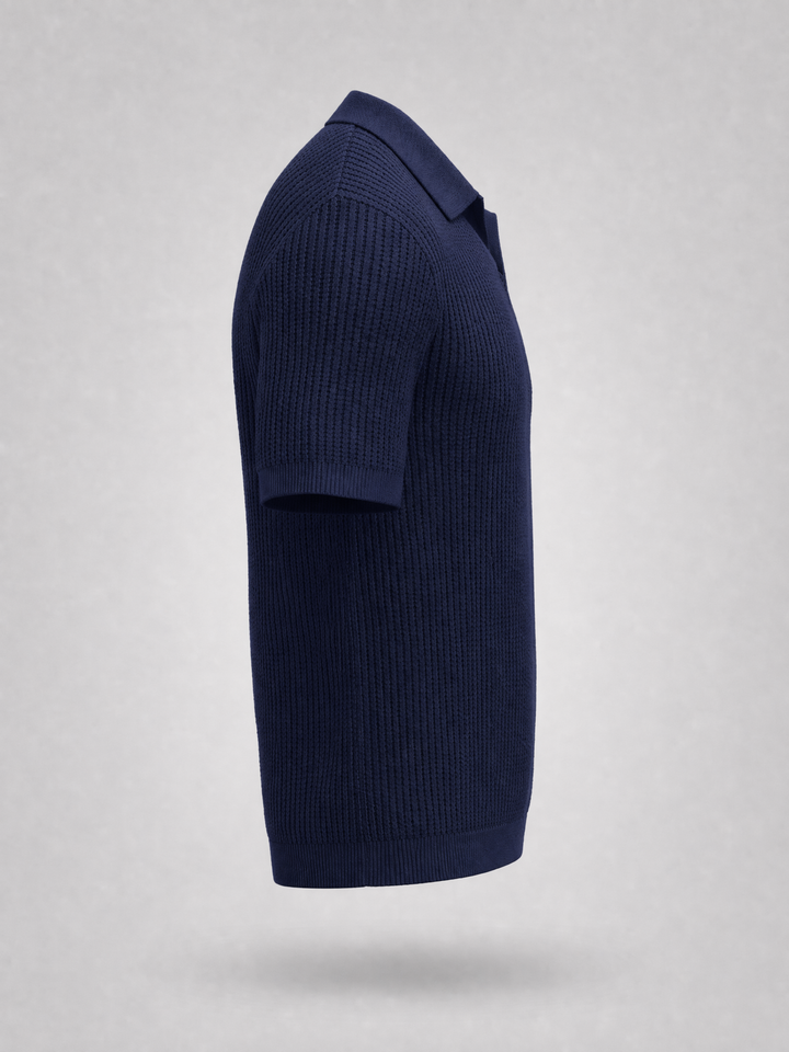 Knitted Polo Shirt -Navy-