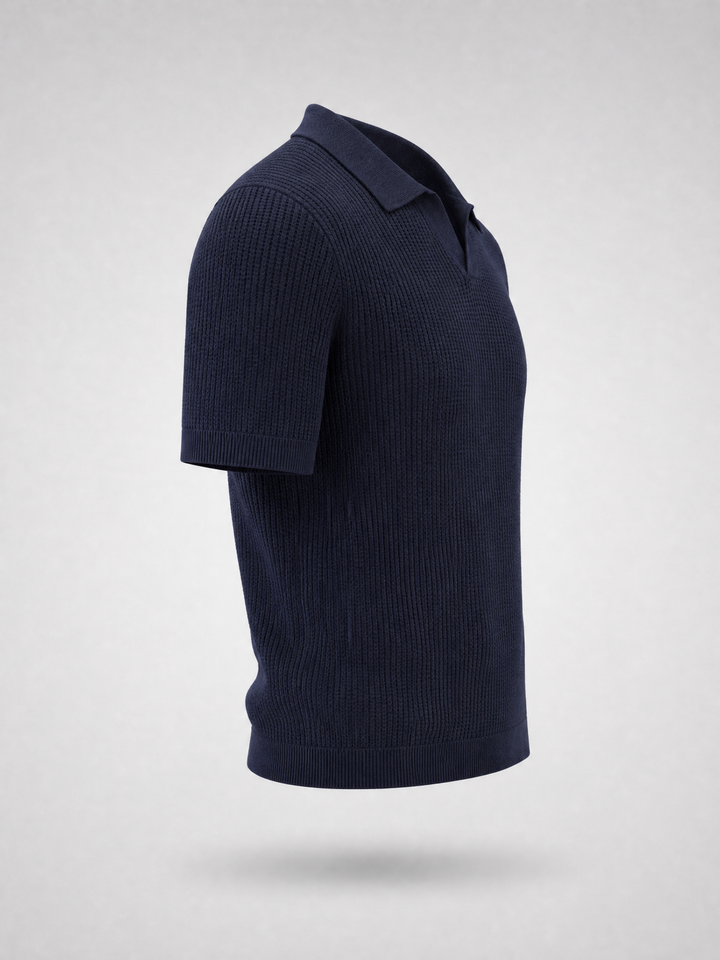 Knitted Polo Shirt -Navy-