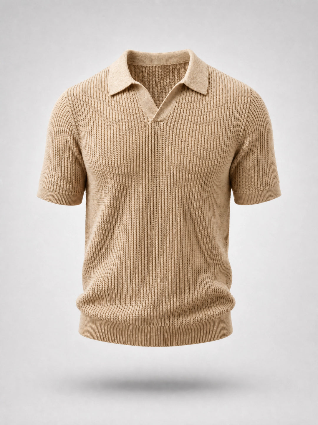 Knitted Polo Shirt -Beige-