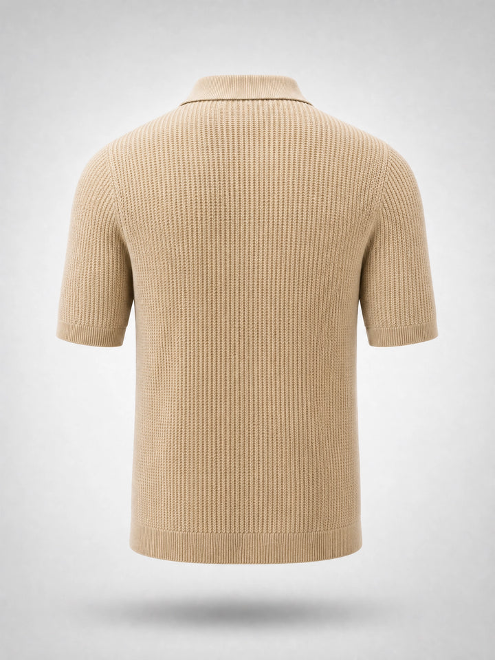 Knitted Polo Shirt -Beige-