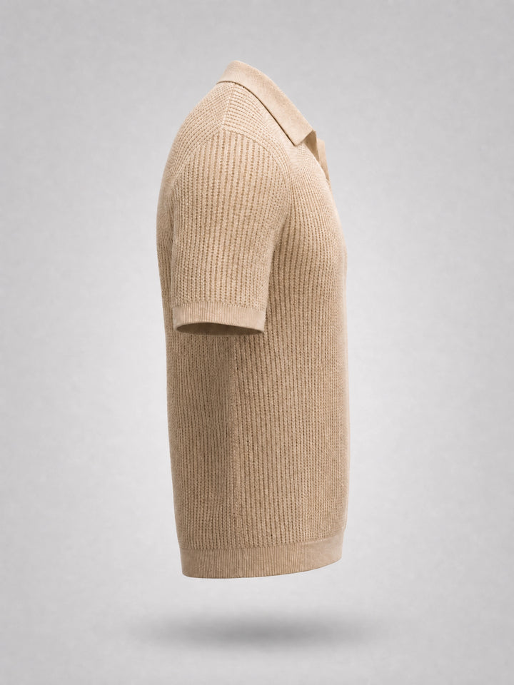 Knitted Polo Shirt -Beige-