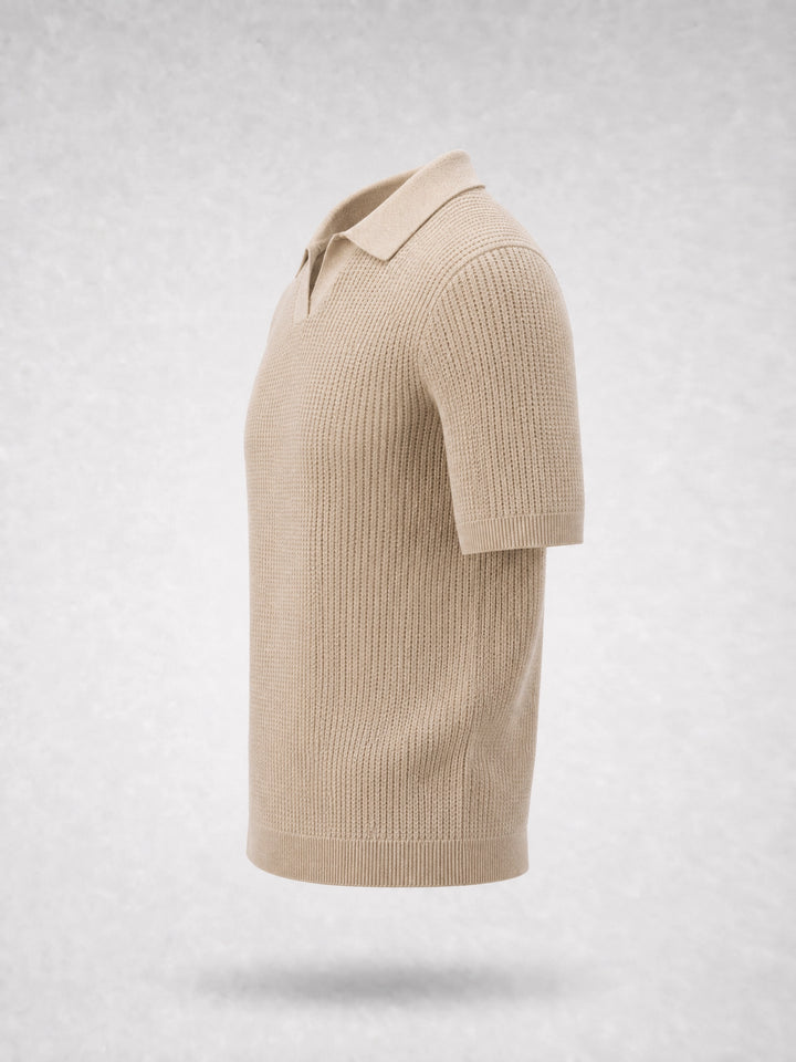 Knitted Polo Shirt -Beige-