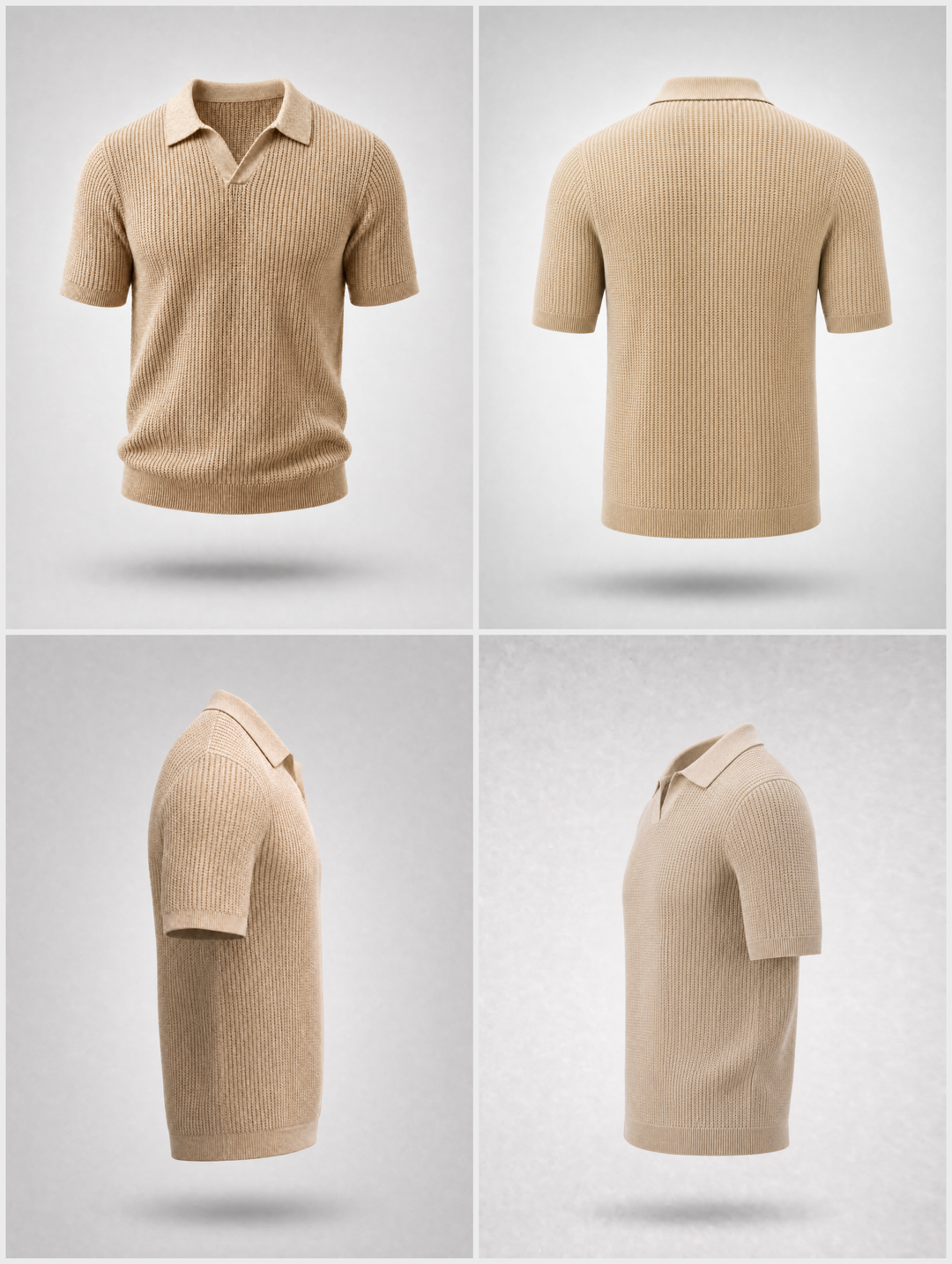 Knitted Polo Shirt -Beige-