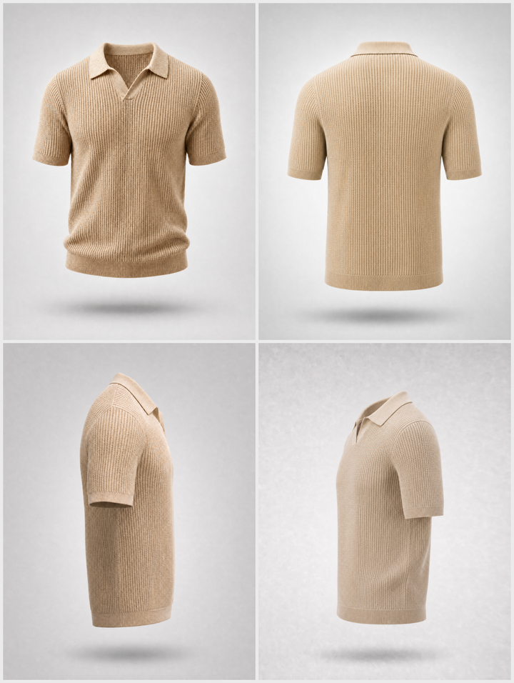 Knitted Polo Shirt -Beige-