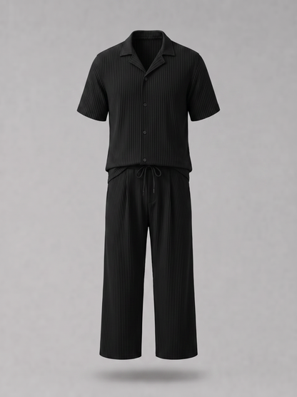Black Pleated Set (Shirt & Trousers)