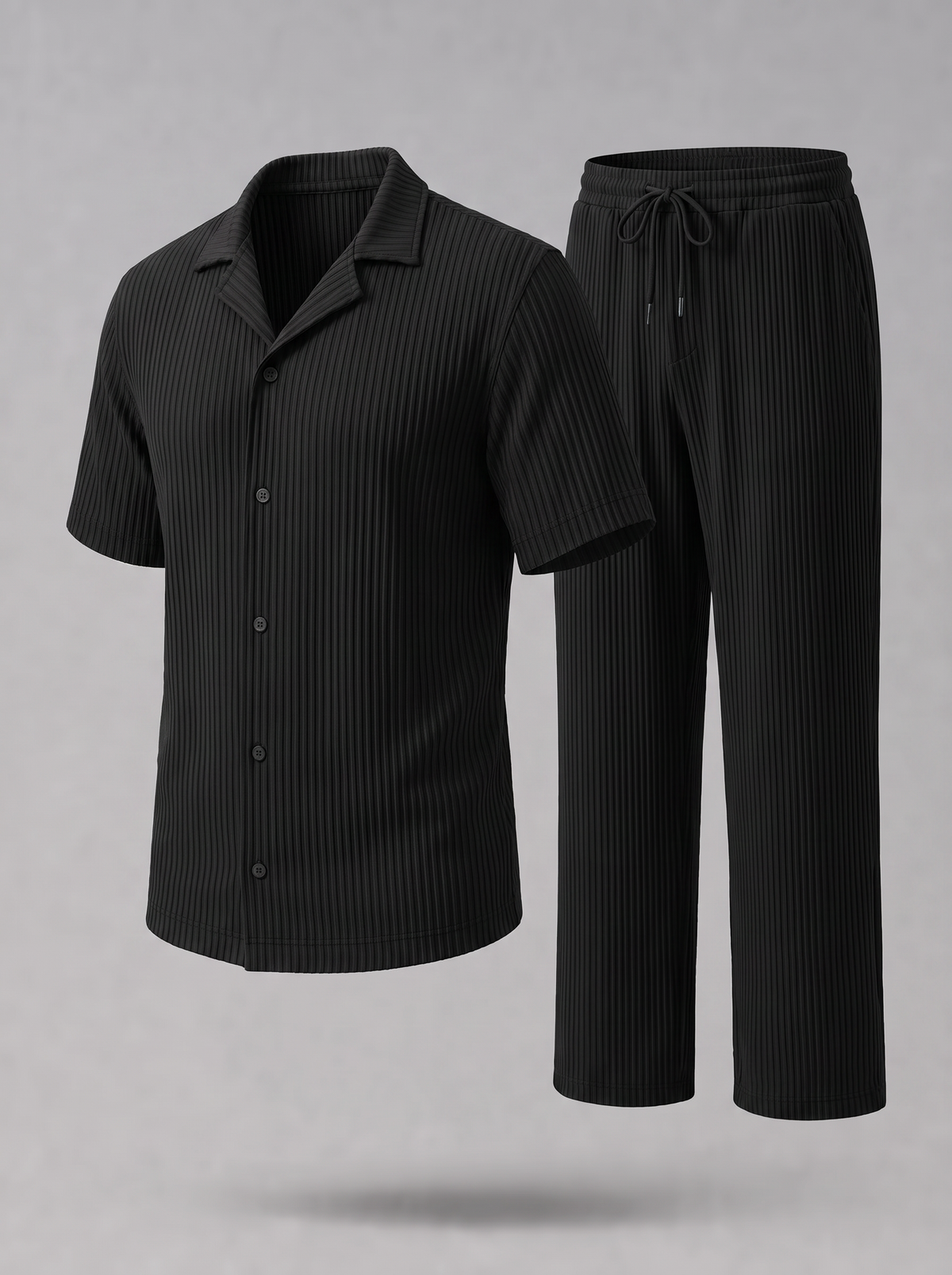 Black Pleated Set (Shirt & Trousers)