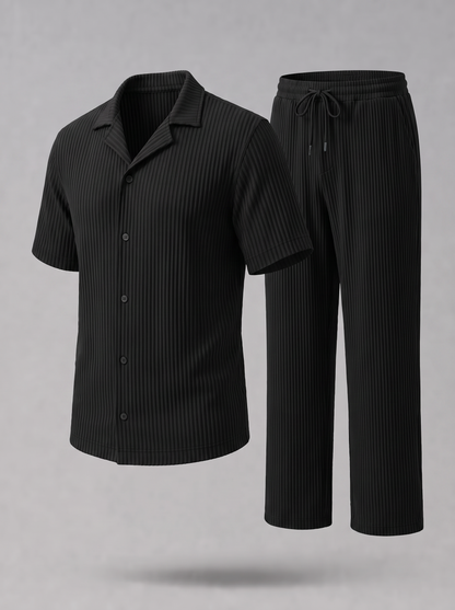 Black Pleated Set (Shirt & Trousers)
