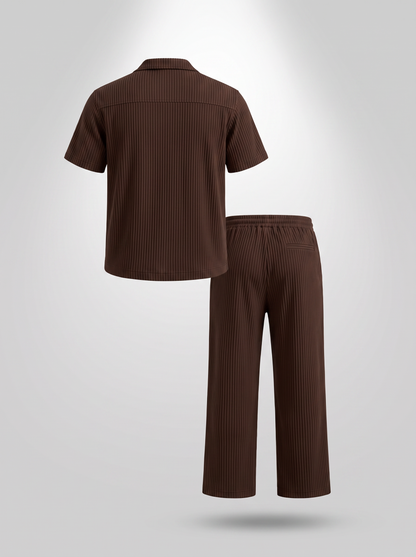 Brown Pleated Set (Shirt & Trousers)
