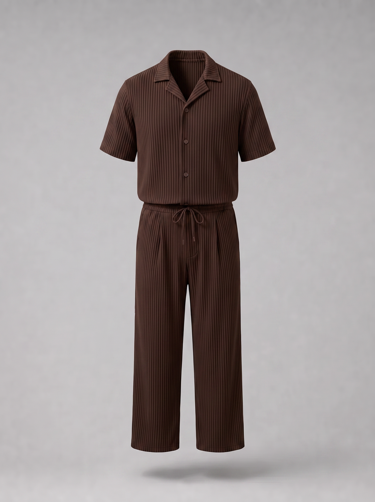 Brown Pleated Set (Shirt & Trousers)