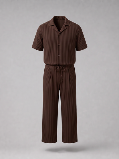 Brown Pleated Set (Shirt & Trousers)
