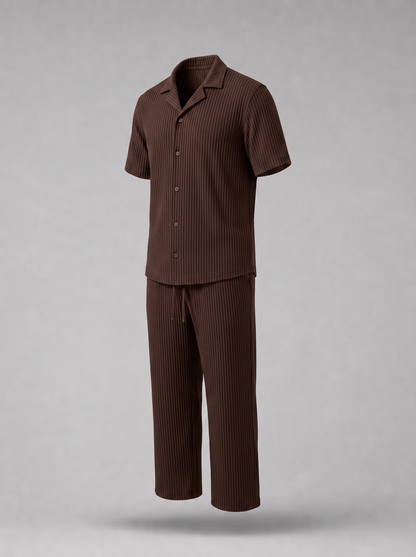 Brown Pleated Set (Shirt & Trousers)