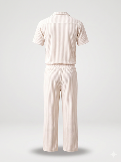 Beige Pleated Set (Shirt & Trousers)