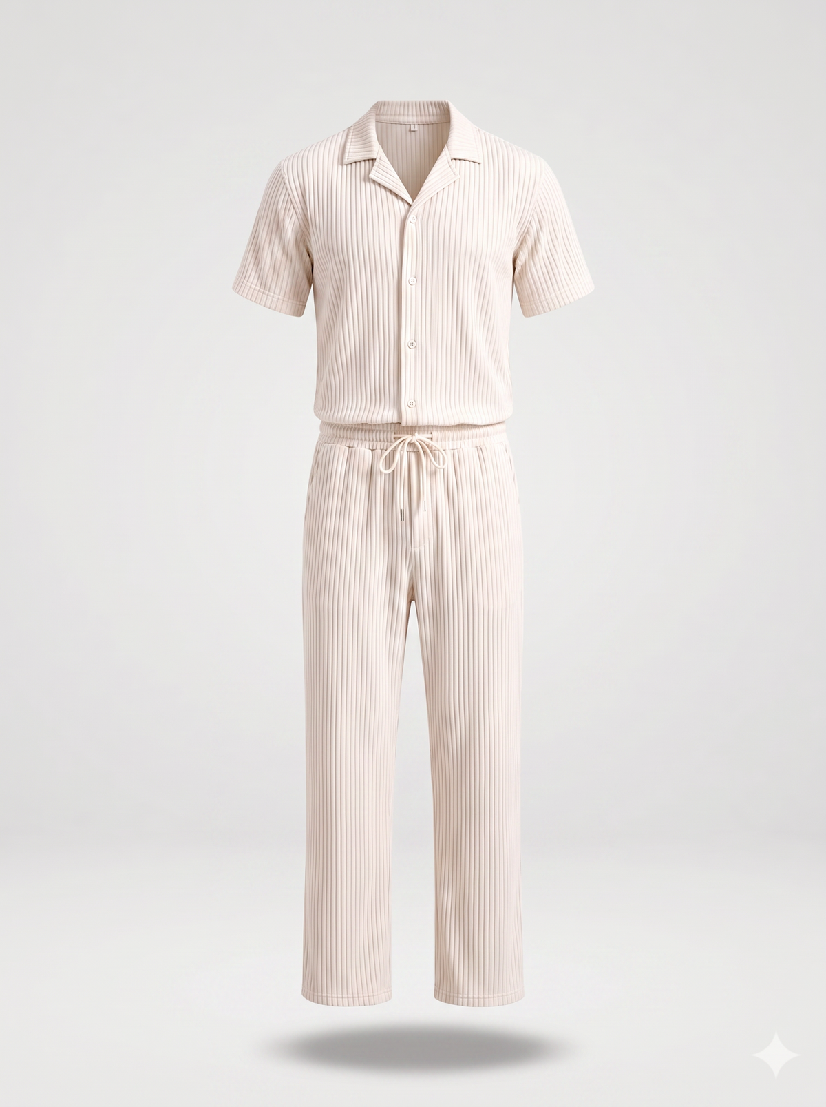 Beige Pleated Set (Shirt & Trousers)