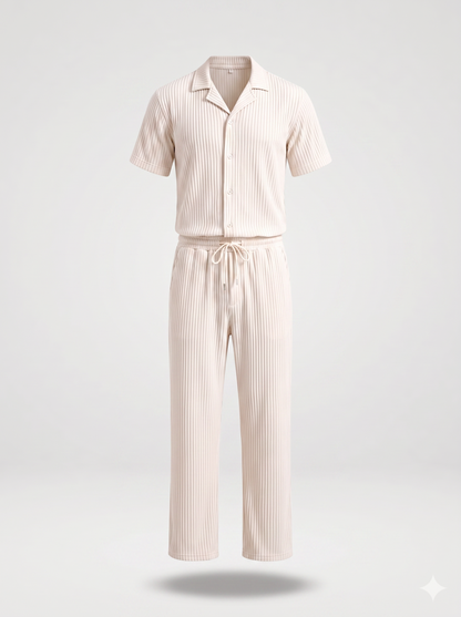 Beige Pleated Set (Shirt & Trousers)