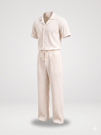 Beige Pleated Set (Shirt & Trousers)