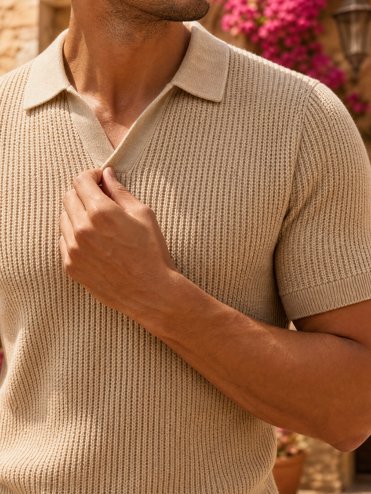 Beige Knitted Polo Shirt