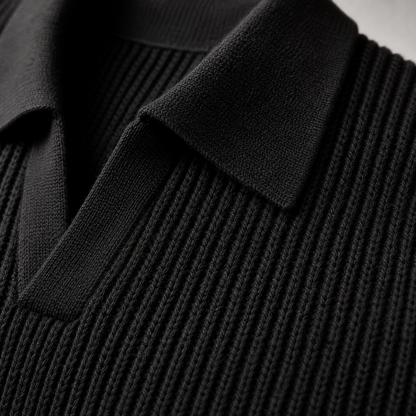 Black Knitted Polo Shirt