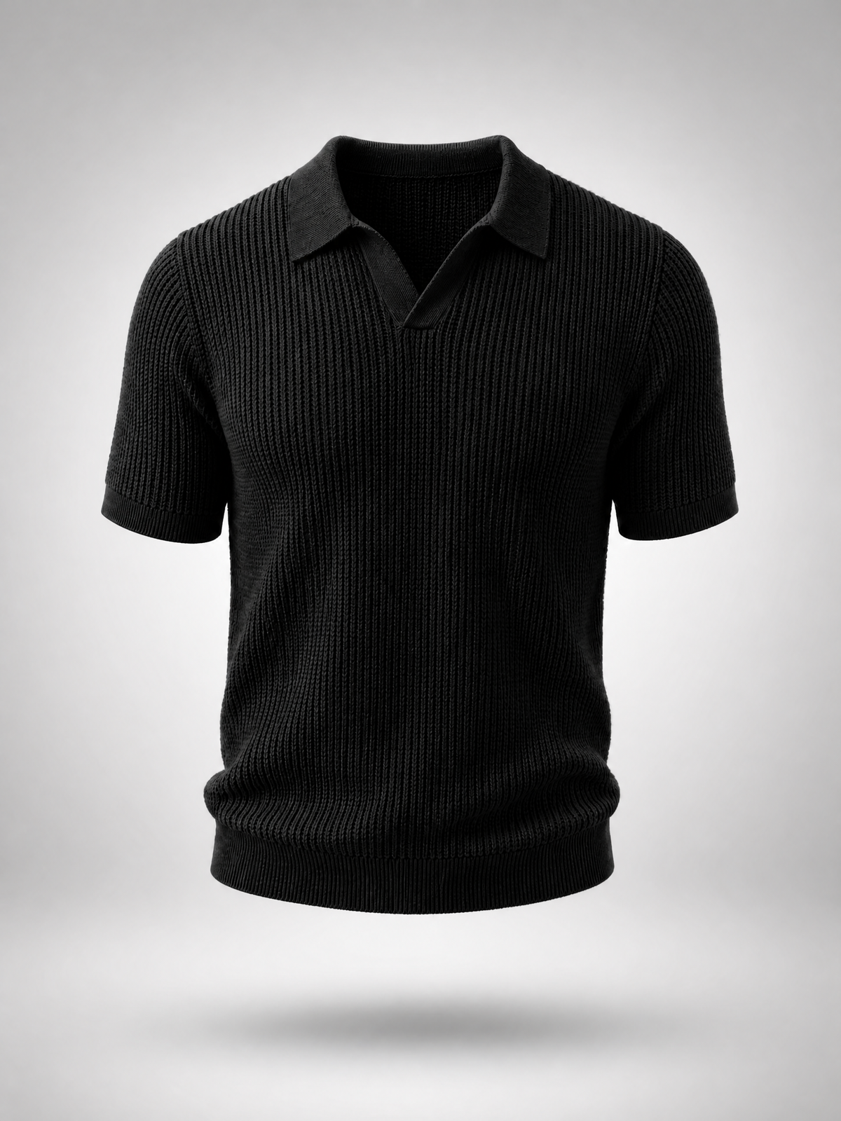 Black Knitted Polo Shirt