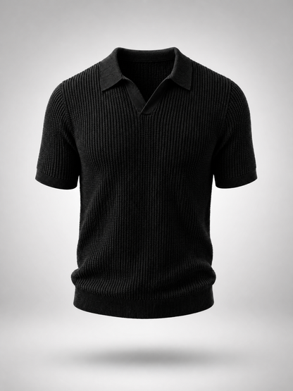 Black Knitted Polo Shirt