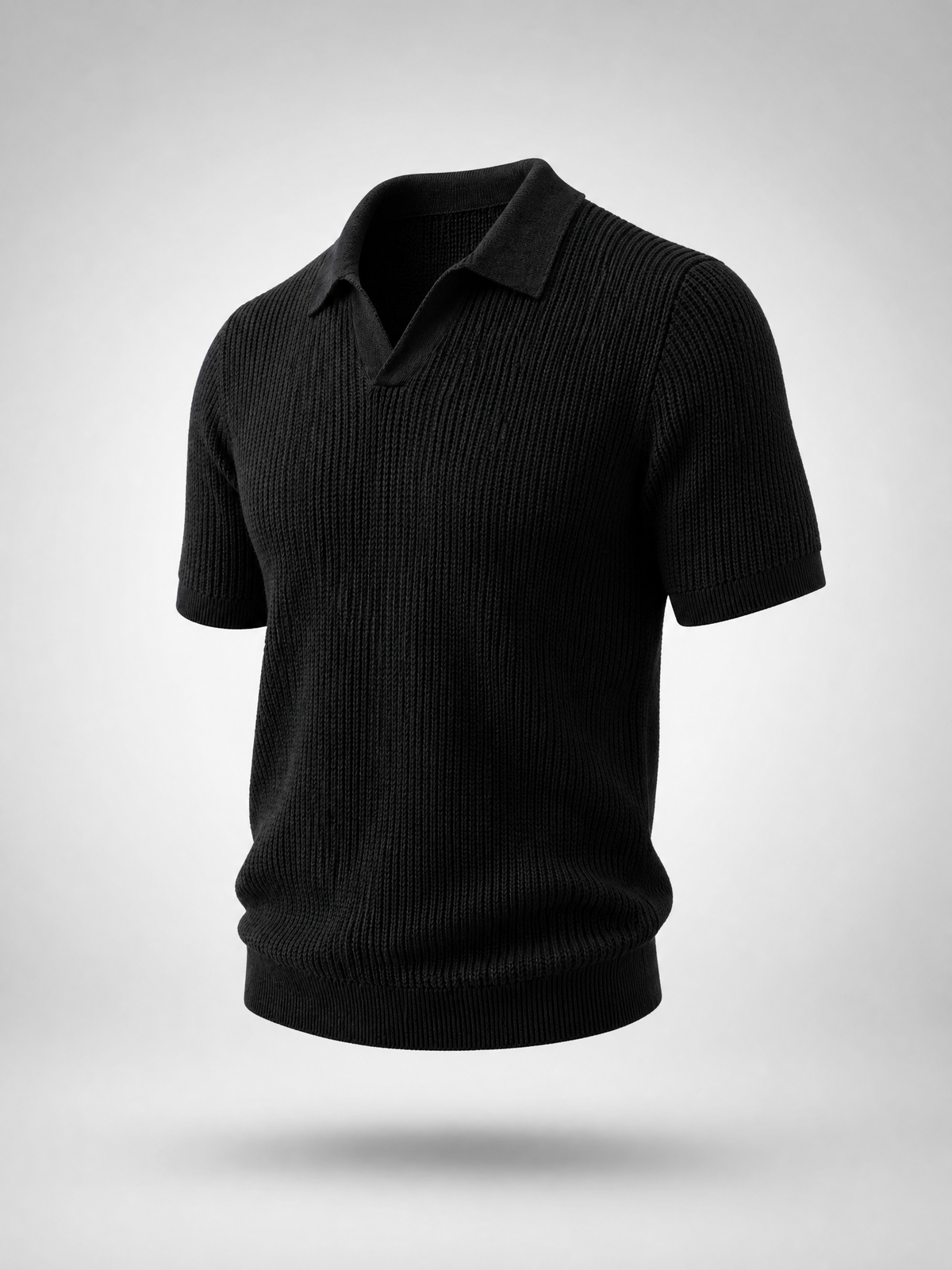 Black Knitted Polo Shirt