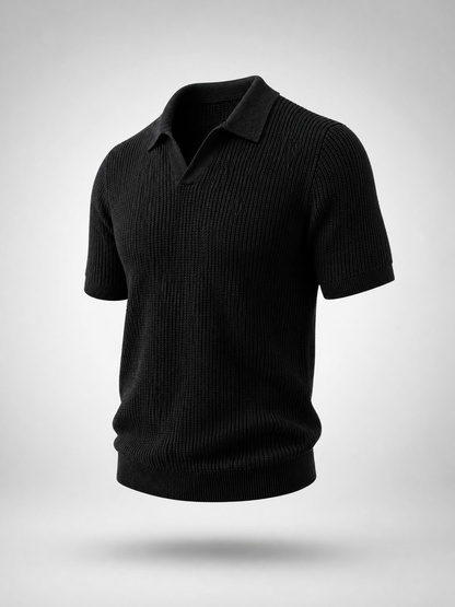Black Knitted Polo Shirt