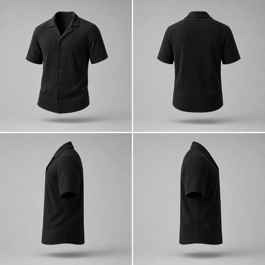 Pleated Shirt -Black-