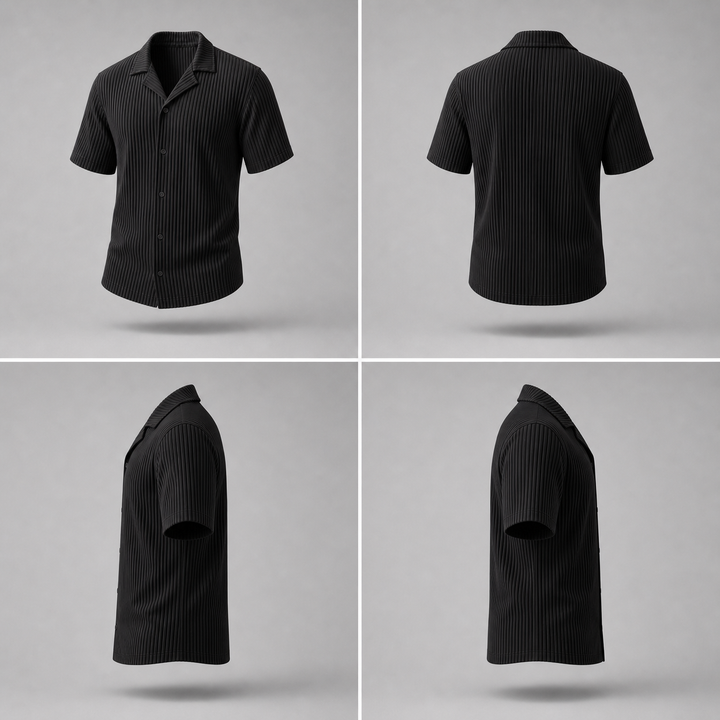 Pleated Shirt -Black-