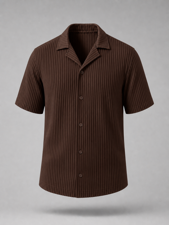 Pleated Shirt -Brown-