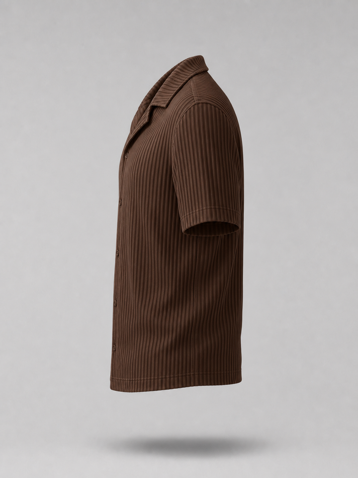 Pleated Shirt -Brown-
