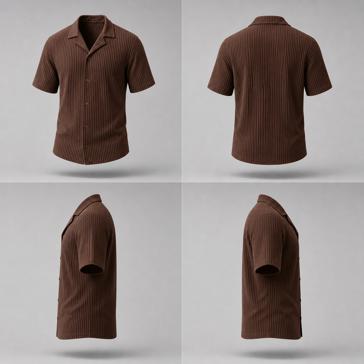 Pleated Shirt -Brown-